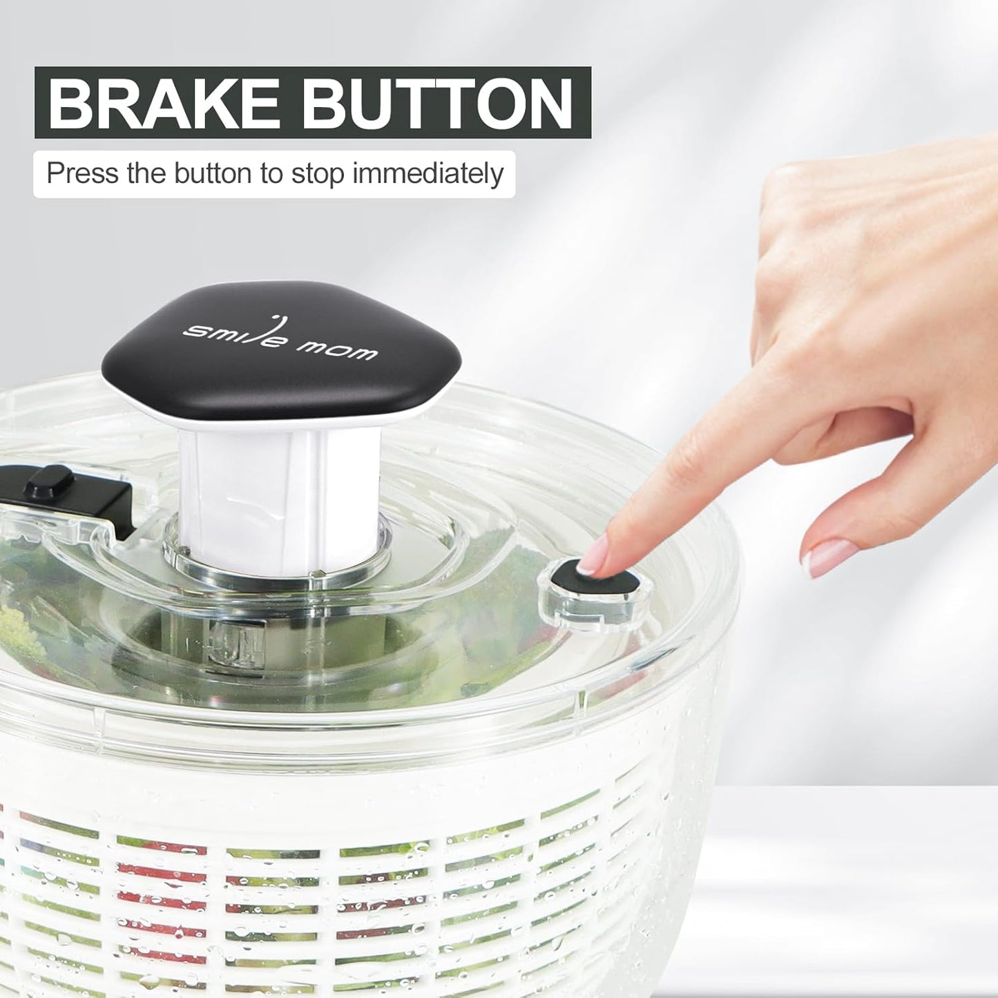 Smile Mom Salad Spinner - High-Efficiency Lettuce Washer with One-Handed Handle | 3.8 Qt White