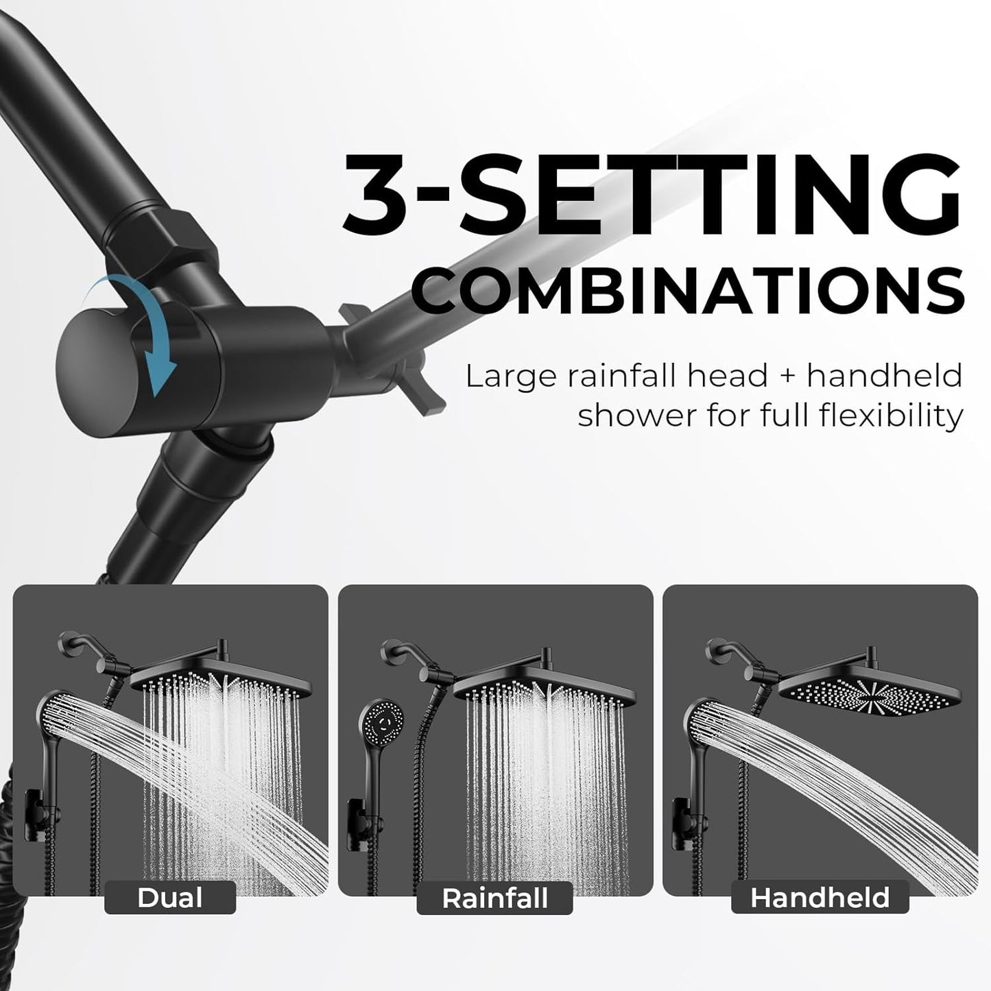 Skiennix Wide Rain Shower Head - 5 Modes Handheld Showerhead Combo | High Pressure, Adjustable, Anti-Clog Nozzles (Black)