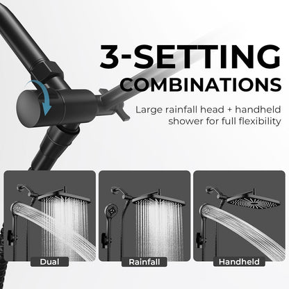 Skiennix Wide Rain Shower Head - 5 Modes Handheld Showerhead Combo | High Pressure, Adjustable, Anti-Clog Nozzles (Black)