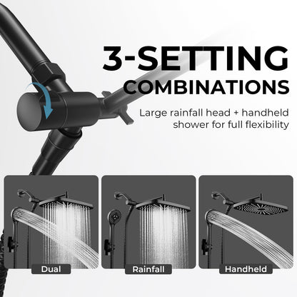 Seacity Wide Rain Shower Head With 5 Modes Handheld Showerheads, High Pressure Showerhead Combo with Extension Arm for Bathroom Accessories, Adjustable Shower Head with Anti-Clog Nozzles (Black)