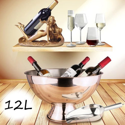 Large Champagne Bowl,12L Champagne Bowl Ice Bucket with Scoop Stainless Steel Large Champagne Ice Bucket Big Ice Bucket for Parties Large Size Ice Bowl for Wine Beer Home Bar Celebrations,16in