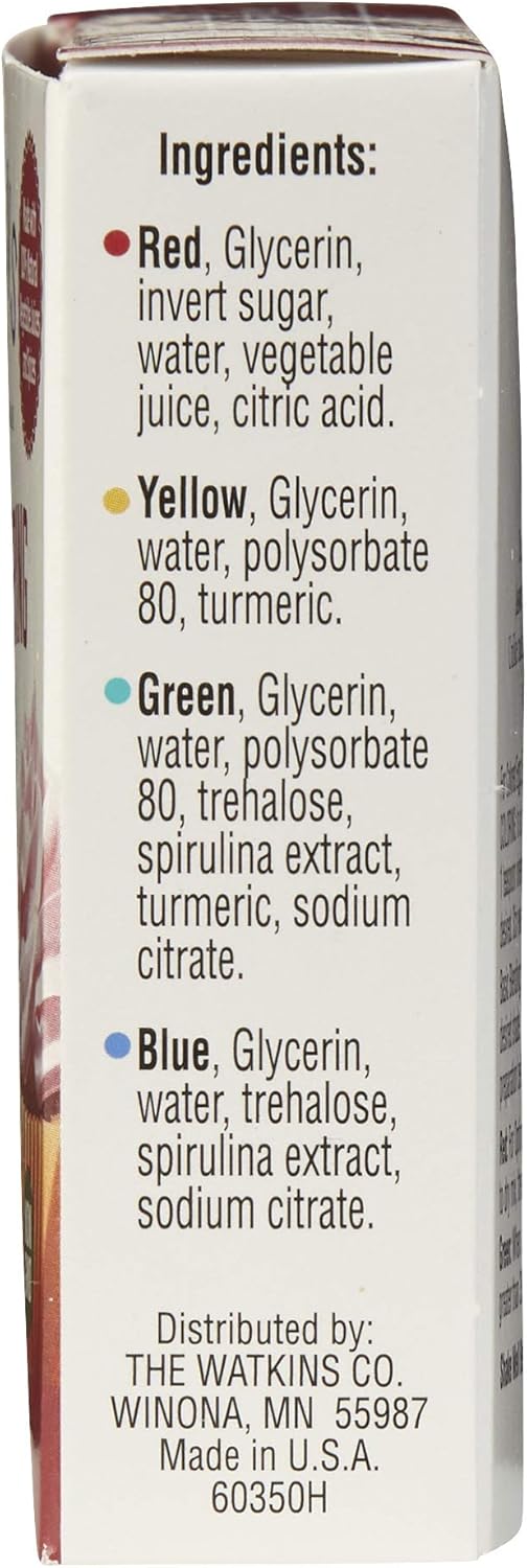 Watkins Food Coloring Set - Assorted Red, Yellow, Green, Blue | 4 x 0.3 oz Bottles (Pack of 2)