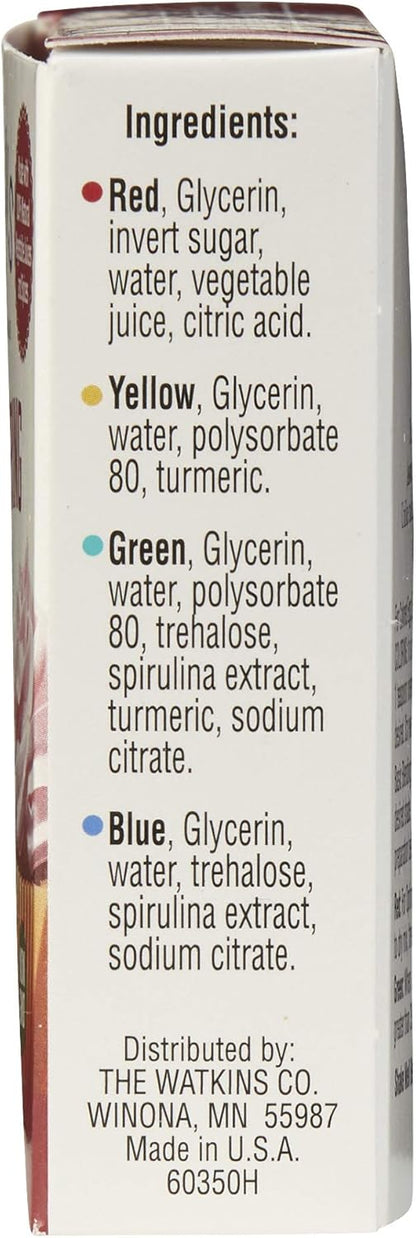 Watkins Food Coloring Set - Assorted Red, Yellow, Green, Blue | 4 x 0.3 oz Bottles (Pack of 2)