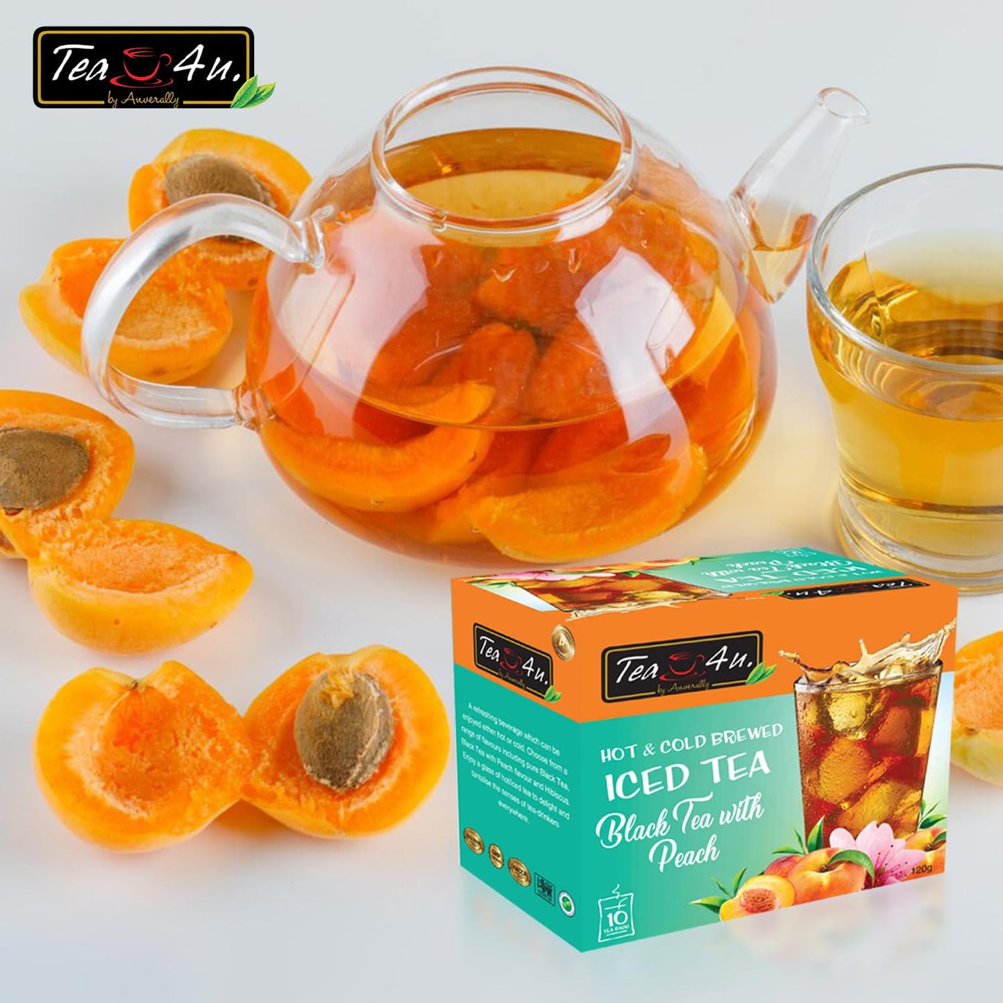 Tea4U Peach Iced TeaBags - Ideal Quality Cold and Hot Brew from Sri Lanka's Finest Leaves and Expertly Blended - Each Tea Bag Produces Half-Gallon Iced Tea - Convenient Packaging - 10 Count