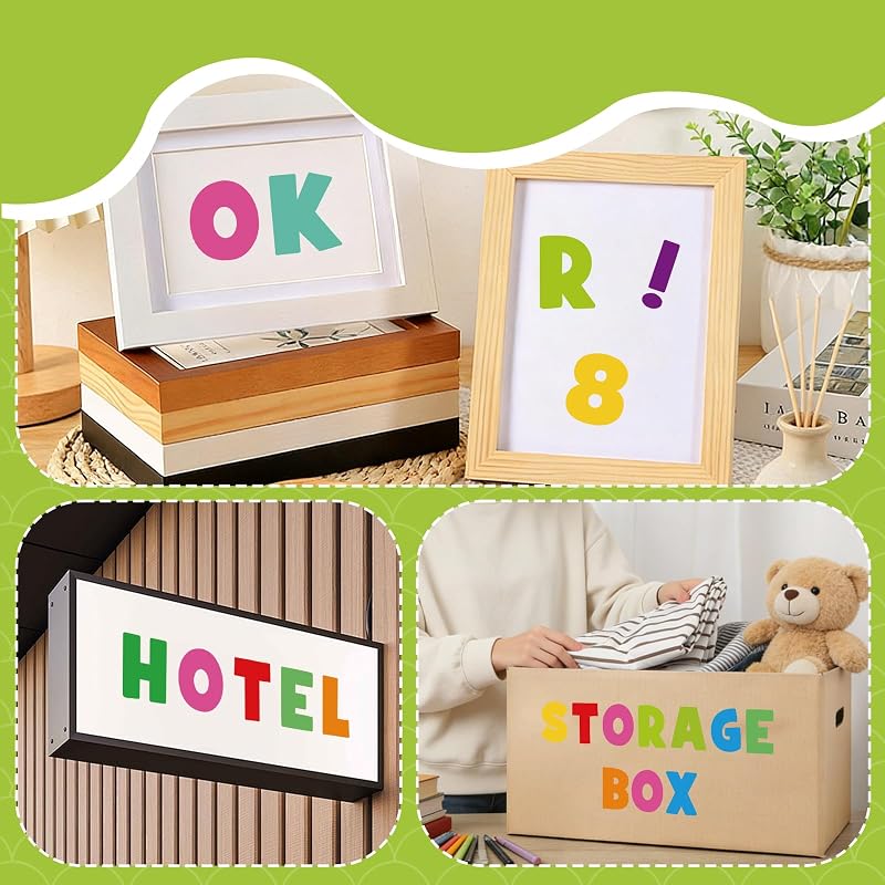 Colorful 2 Inch Large Letter Stickers Set 444PCS - 12 Sheets, Self-Adhesive BULLETIN BOARD Letters & Numbers (Variation: Colorful+12+2 Inch)