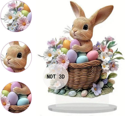 Skiennix Easter Decorations - 2D Flat Acrylic Bunny & Egg Ornaments for DIY Crafts | Cute Rabbit Desktop Decor