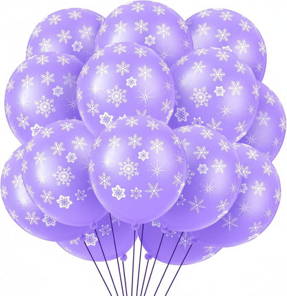 Skylety Snowflake Balloons - 40 Pack Transparent Latex for Winter Holiday Decor | Macaron Purple