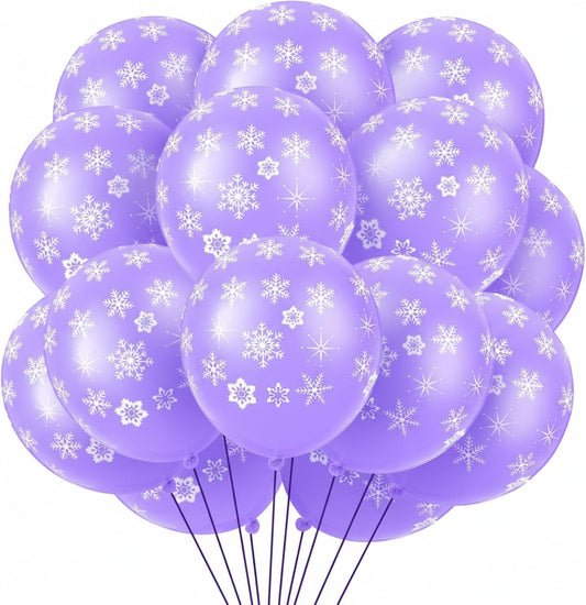 Skylety Snowflake Balloons - 40 Pack Transparent Latex for Winter Holiday Decor | Macaron Purple