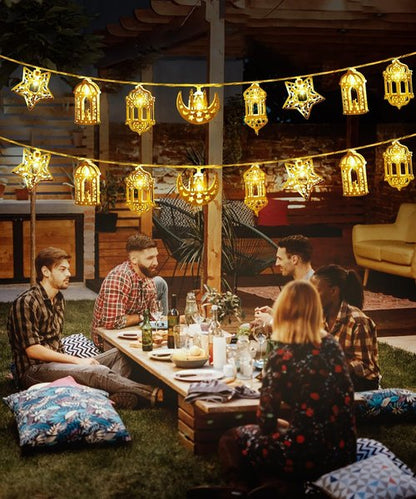 Fussion Ramadan String Lights - 20 LED Battery Operated Moon & Star Decor | 10.3 Feet for Home & Bedroom