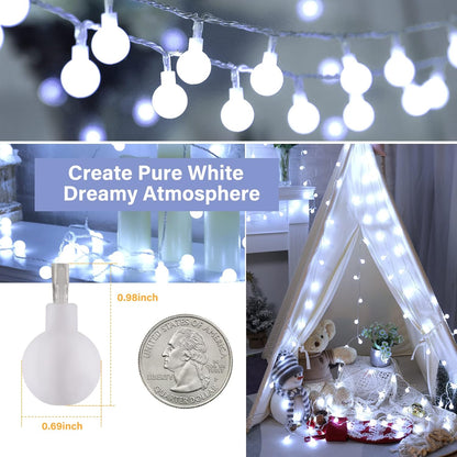 Minetom 33 Feet Globe Ball String Lights - 100 LED Waterproof Fairy Lights with Remote | Pure White for Indoor & Outdoor Decor