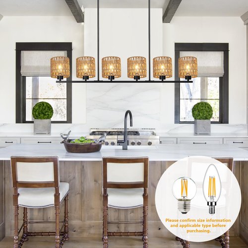 Chandelier Shades Set of 6, Small Rattan Lamp Shades Clip on Bulb, 5.1 x 5.1in Boho Lamp Shades Replacement, Mini Cylinder Woven Lampshade, Clip on Lamp Shade for Floor Lamp Pendant Light Wall Sconces