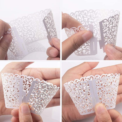 Lace Cupcake Wrappers 50pcs - Pink Hollow Out Paper Cupcake Liners for Weddings & Birthday