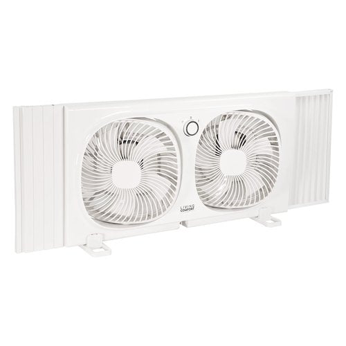 Comfort Zone Living Comfort 9-Inch Twin Window Fan with 2 Speeds & Individually 180° Rotating Fan Heads, Removable Bug Screen – Ideal for Home, Kitchen, Bedroom & Office