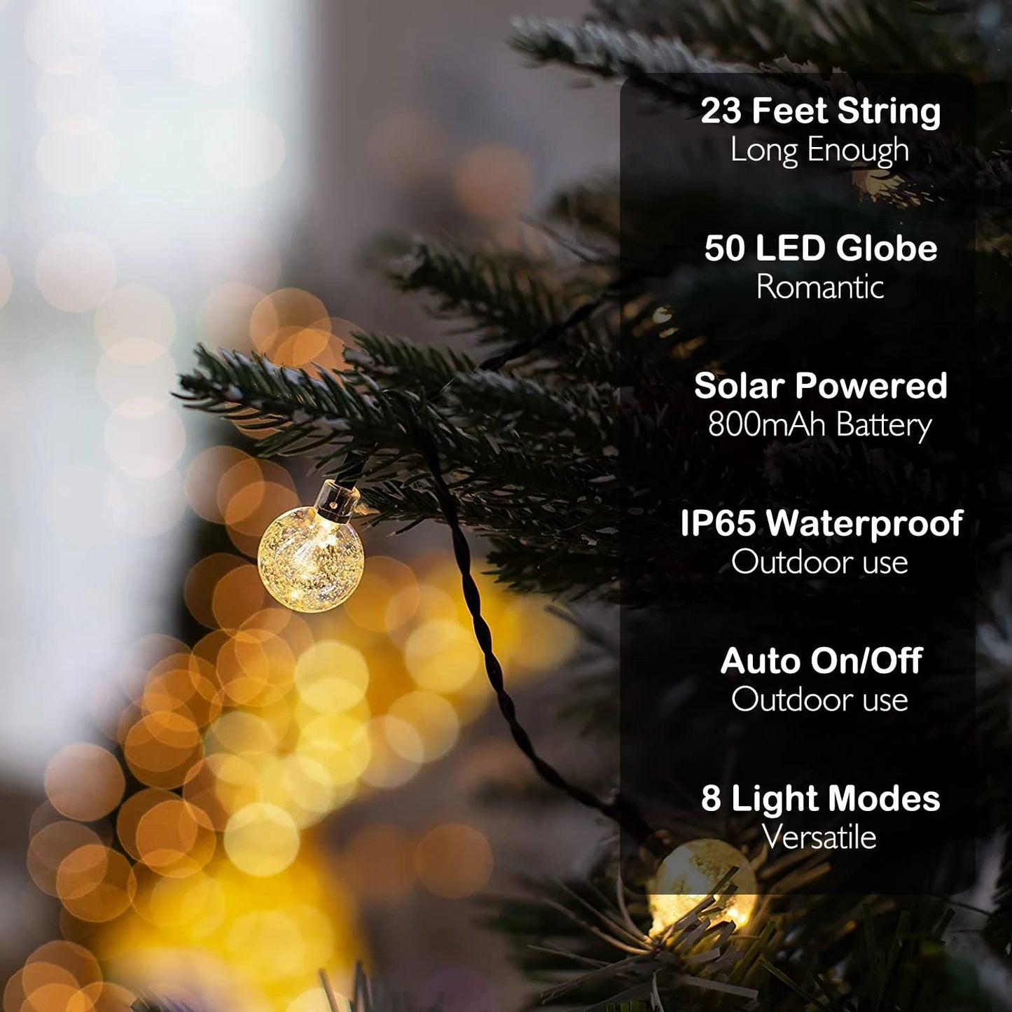 ANJAYLIA 23Ft 50LED Solar Outdoor String Lights with 8 Lighting Modes Warm White