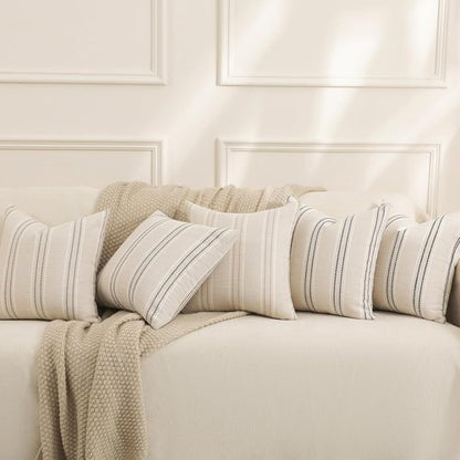 Hckot Throw Pillow Covers - Set of 2 Textured Linen Striped Decorative Cushions | 20x20 Inches, Grey