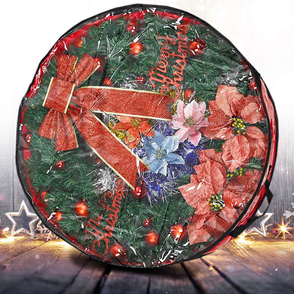 Propik Christmas Wreath Storage Bag - Tear-Resistant Holiday Container with Clear Window | 36" X 36" X 8" (Red)