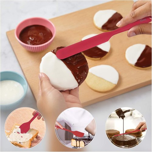 HOTEC Silicone Rubber Spatula Set - Heat Resistant 600℉, BPA-Free, Dishwasher Safe | Red, Set of 5