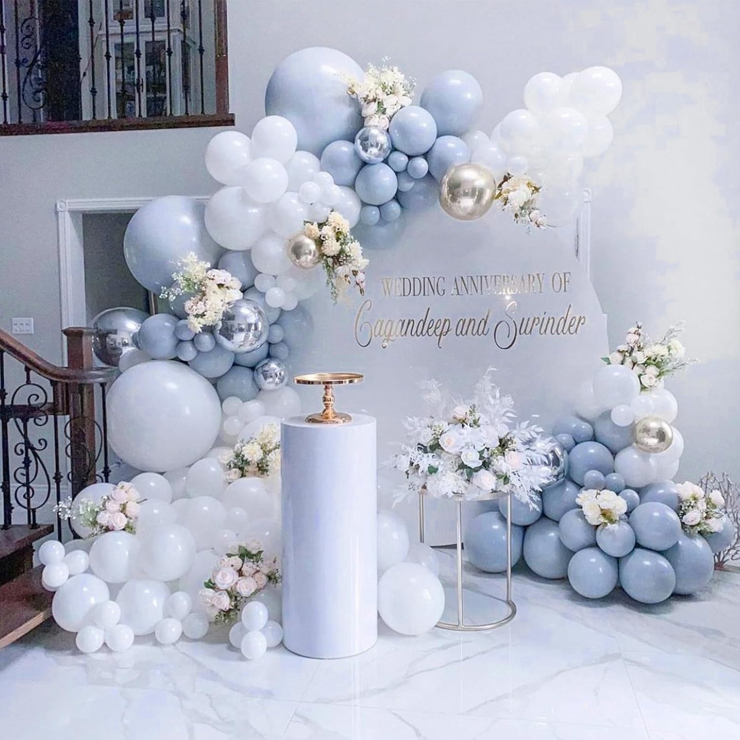 PartyWoo Dusty Blue Balloons - 140-Piece Boho Balloon Arch Kit for Baby Showers & Graduations | 5-12 Inch Sizes