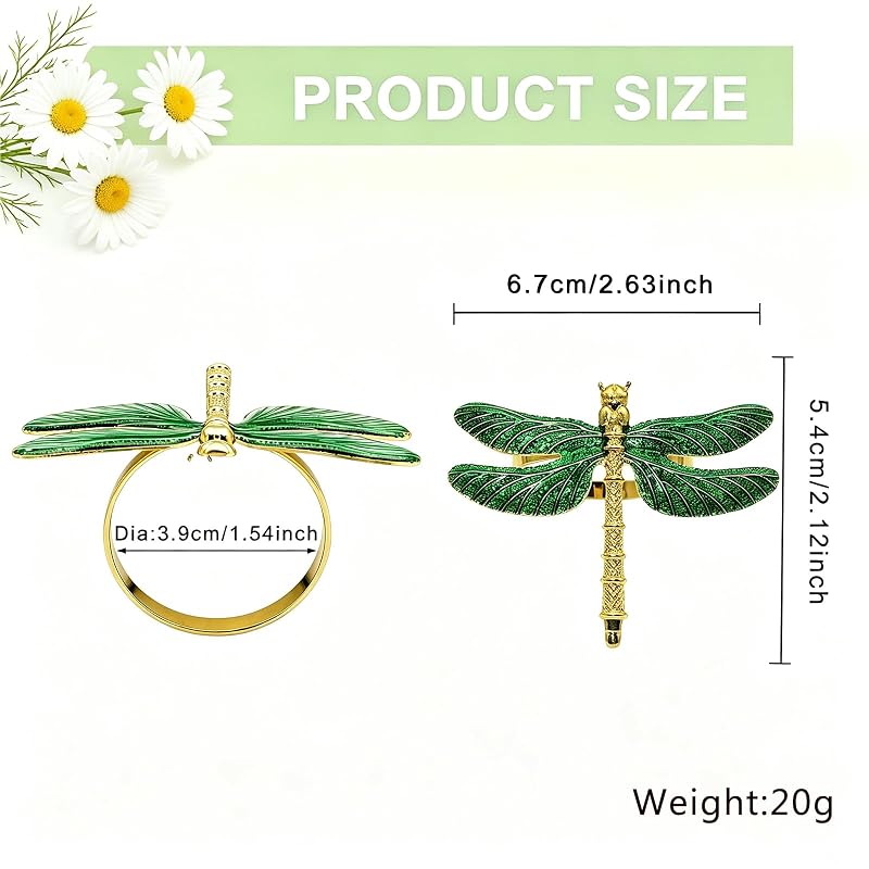 Dragonfly Napkin Rings Set of 6 - Gold Tone Napkin Holders for Fall & Holiday Tables