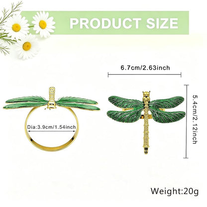 Dragonfly Napkin Rings Set of 6 - Gold Tone Napkin Holders for Fall & Holiday Tables