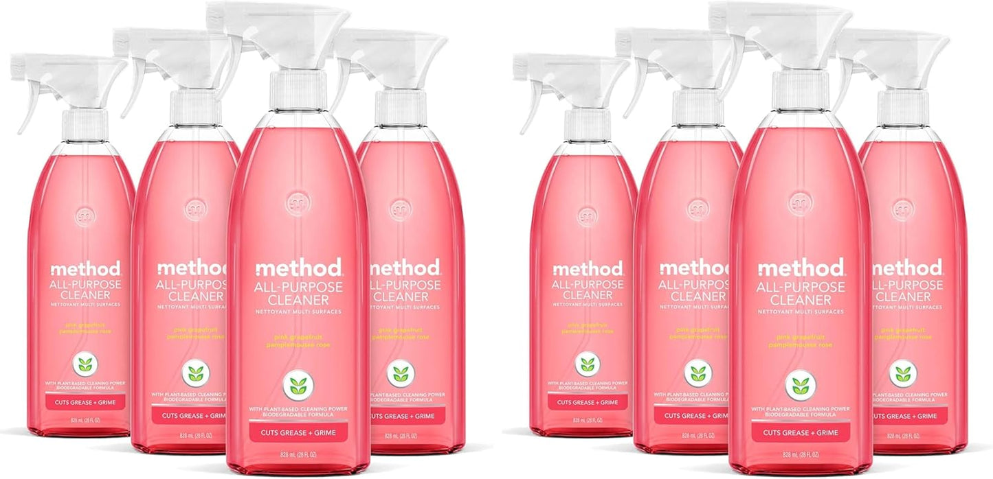 Method All-Purpose Cleaner Spray - Pink Grapefruit Scent | Ideal for Counters & Tiles - 28 Fl Oz (Pack of 8)