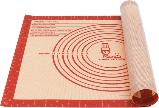 Skiennix Extra Thick Silicone Baking Mat - Large Non-Stick Pastry Mat with Measurements (16" x 24", Red)