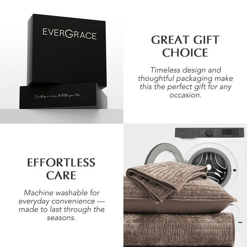 EVERGRACE Velvet Quilt Set Queen Size, Luxurious Soft Striped Channel Bedding Set, Lightweight Velvet Comforter for All Season, Oversized Bedspread Coverlet with 2 Matching Shams, Mocha Brown