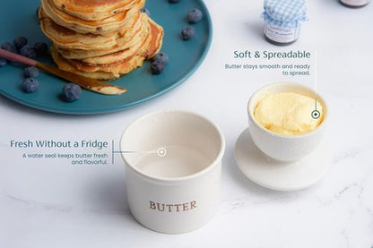 Kook Butter Keeper Dish - French Ceramic Crock with Lid for Soft Butter | Matte Oatmeal, Perfect Holiday Gift