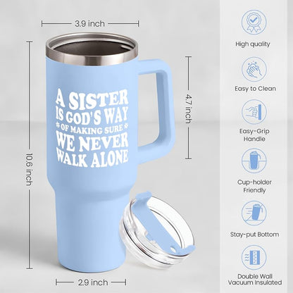 40oz Stainless Steel Tumbler with Handle & Straw — Sister Edition Gift
