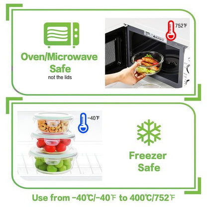 HOMBERKING Glass Food Storage Containers with Lids, [18 Piece] Glass Meal Prep Containers, Airtight Glass Lunch Bento Boxes, BPA-Free & Leak Proof (9 lids & 9 Containers) - Blue