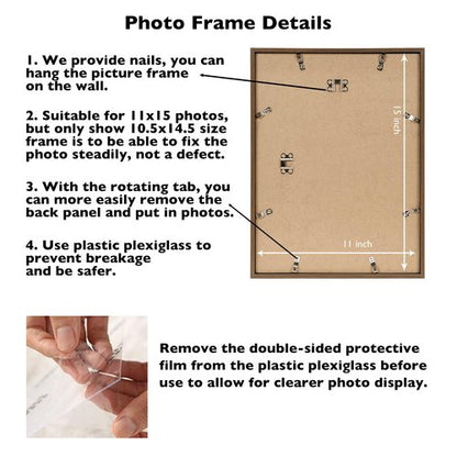 JCJMY 11x15 Picture Frame Brown for Wall Hanging, Wall Mounting Horizontally or Vertically, 11 x 15 Wall Gallery Poster Photo Frame with Shatter Resistant Plexiglass, Brown