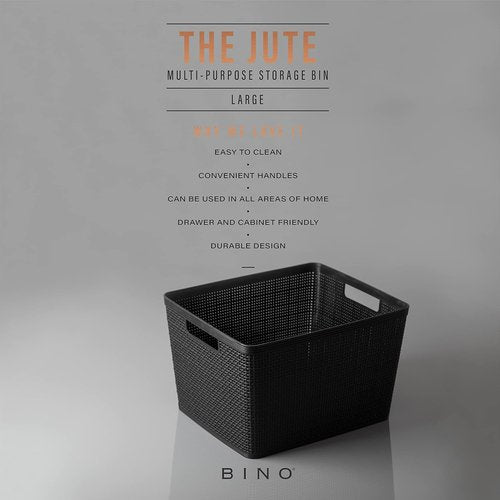 BINO Woven Plastic Basket - Large Black 3-Pack | Stylish Home Organization & Space-Saving Storage