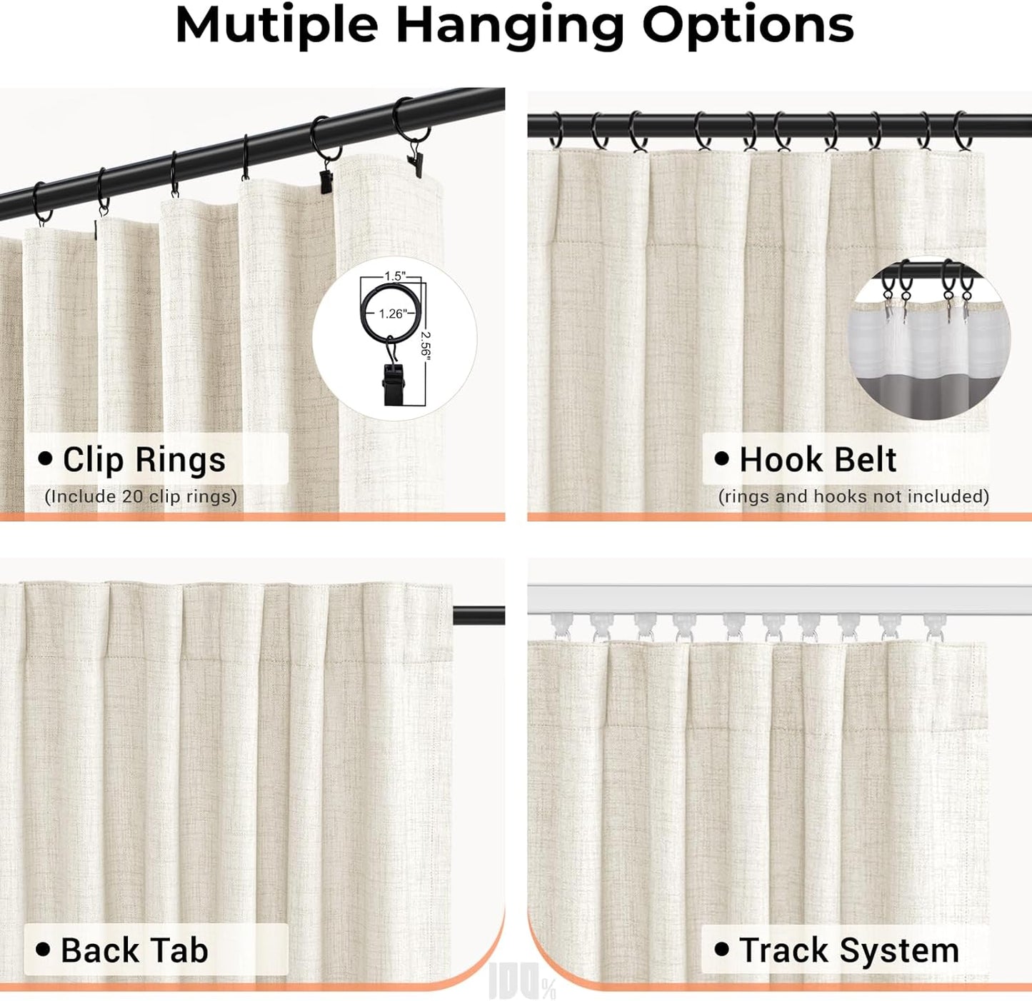 Skiennix 100% Blackout Curtains - Thermal Insulated Faux Linen | 84" Length, Beige, 2 Panels Set