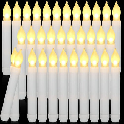Macarrie Flameless LED Taper Candles - 60 Pcs Battery Operated with Warm Flickering Light | White