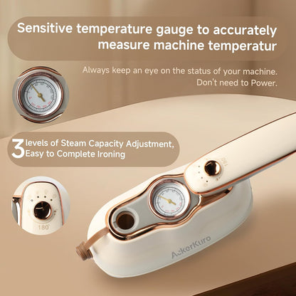 Skiennix Portable Handheld Clothes Steamer - 1200W Quick Heat-Up, 200ml Tank, 3 Modes, Beige