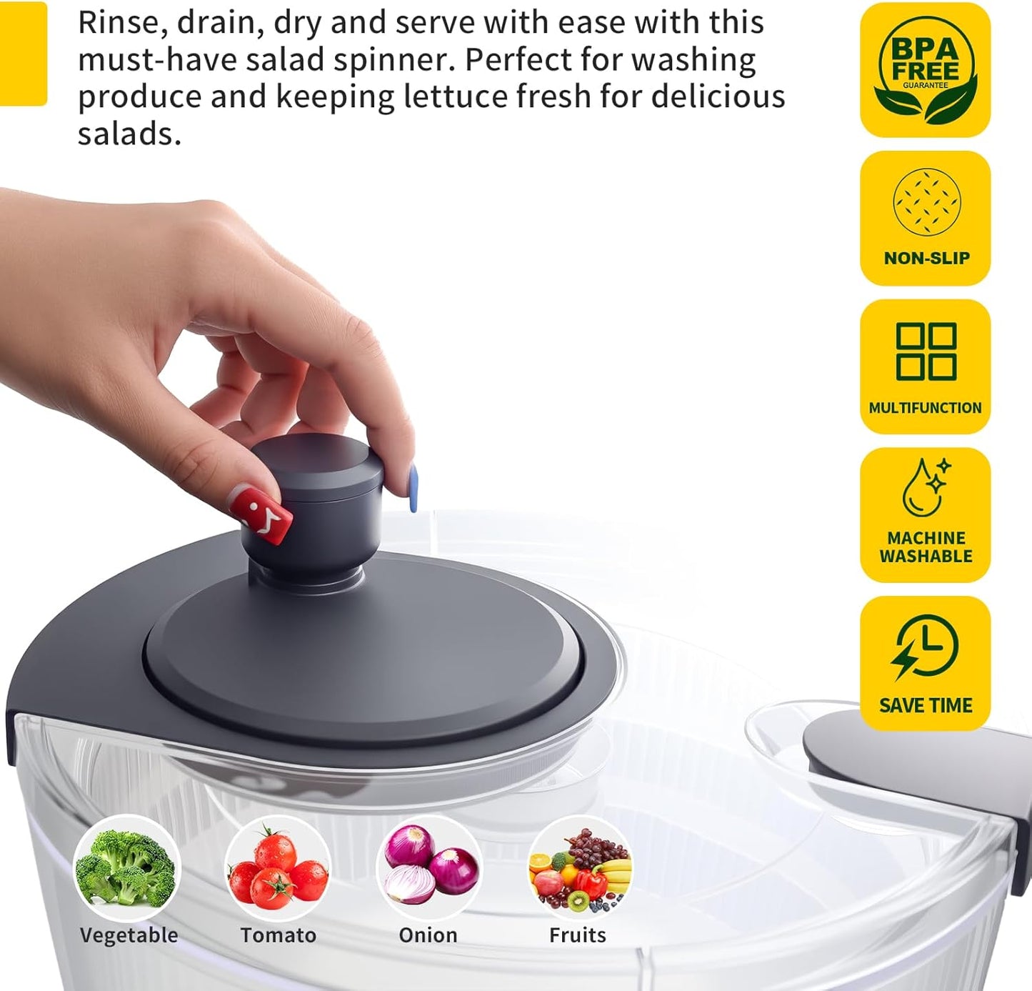 Salad Spinner by Kitchen Essentials - Large 4L Lettuce Dryer & Fruit Washing Bowl for Quick Use