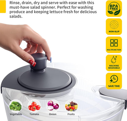 Salad Spinner by Kitchen Essentials - Large 4L Lettuce Dryer & Fruit Washing Bowl for Quick Use