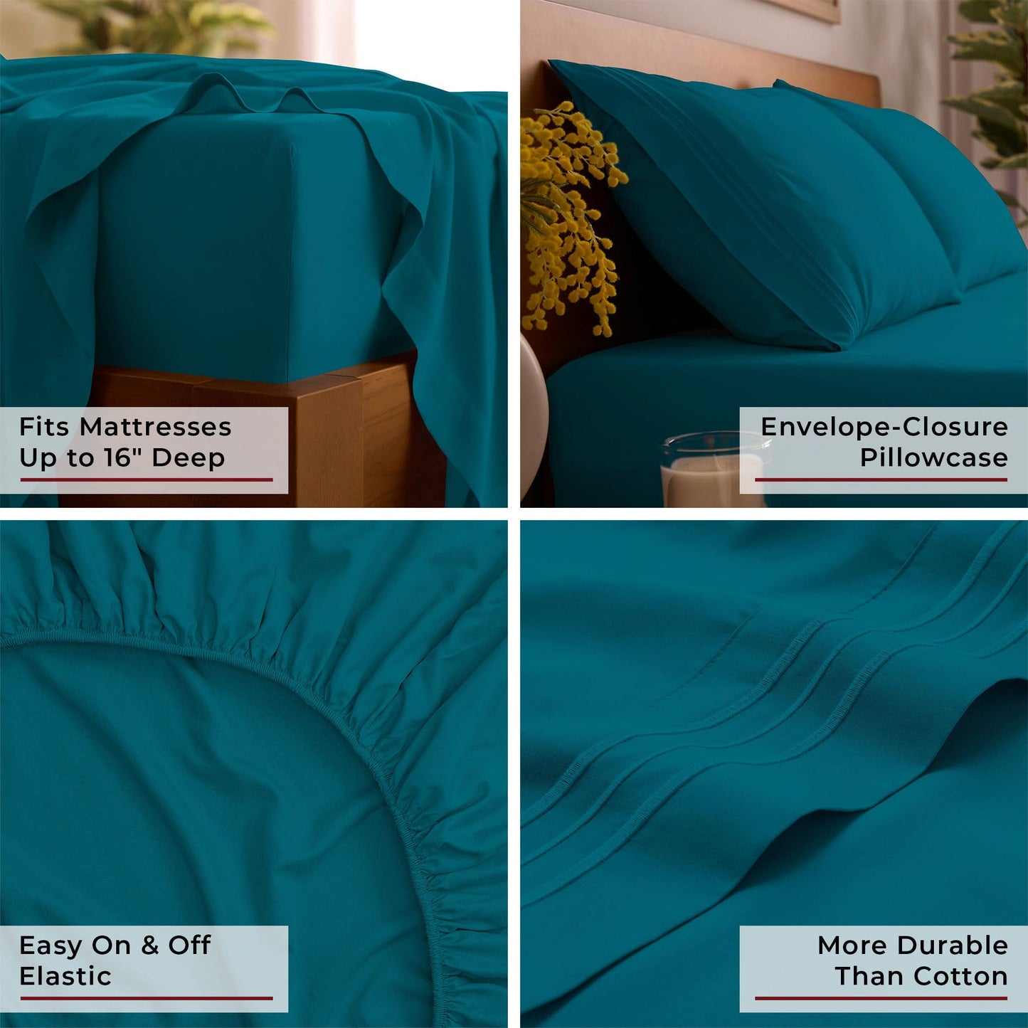 Mellanni Full Sheets Set - 4 PC Iconic Collection Bedding - Hotel Luxury, Extra Soft, Cooling Bed Sheets - Wrinkle, Fade, Stain Resistant (Full, Teal)