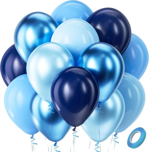 Bezente Blue Balloons Set - 60pcs 12-Inch Metallic & Pastel Blue Latex Balloons for Celebrations