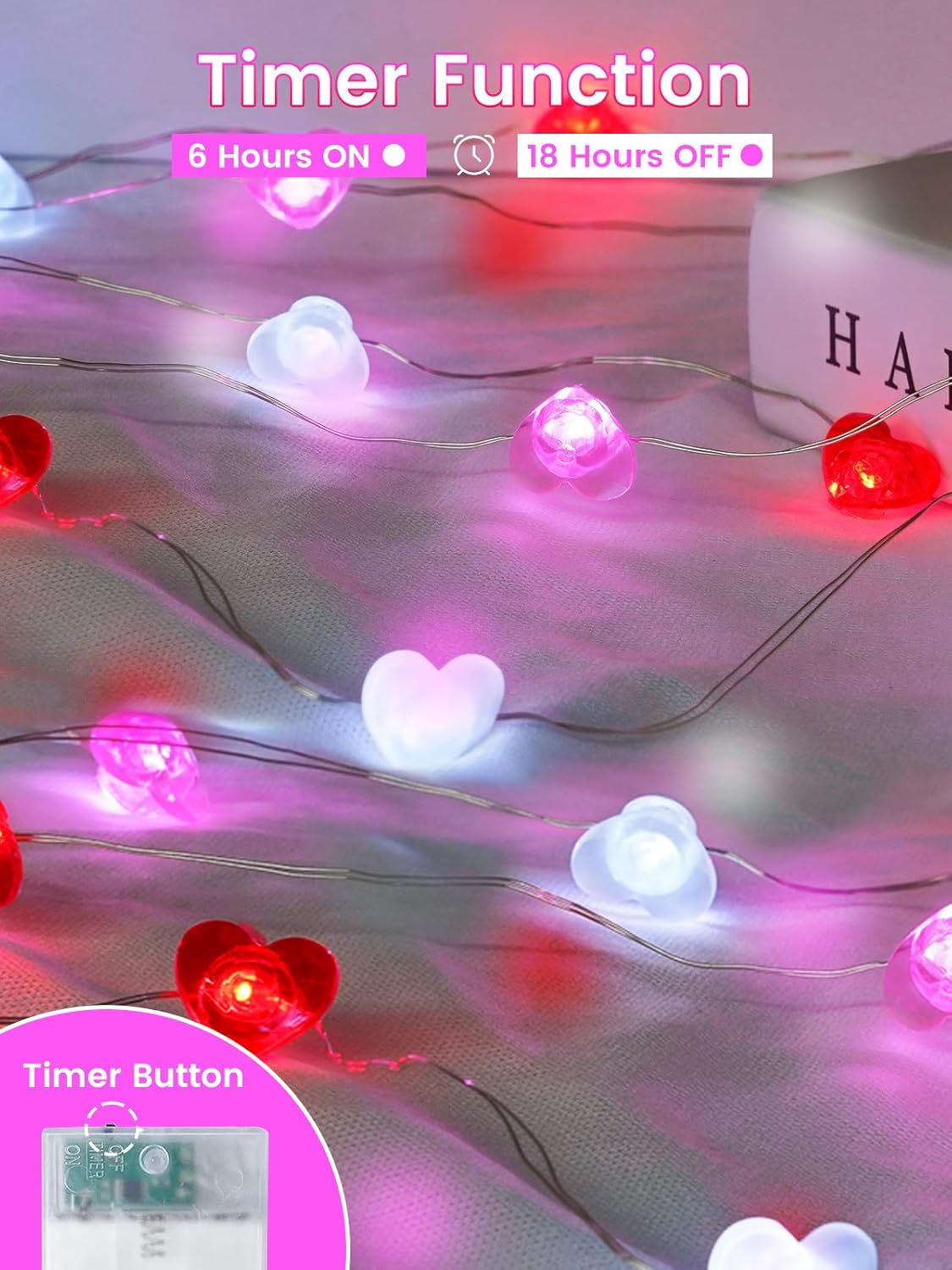 Skiennix Heart Fairy Lights - 10FT 30 LED Battery Operated String Lights | Waterproof for Indoor & Outdoor Valentine's Decor