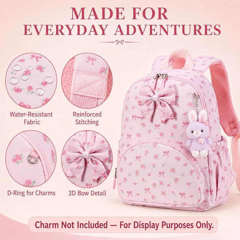 Preschool Backpack for Girls - Pink Floral Bow Kindergarten Bookbag (Variation: Pink Bow)