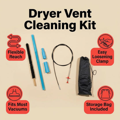 3Pcs Dryer Vent Cleaner Kit - Flexible Lint Brush & Vacuum Attachment with Storage Bag