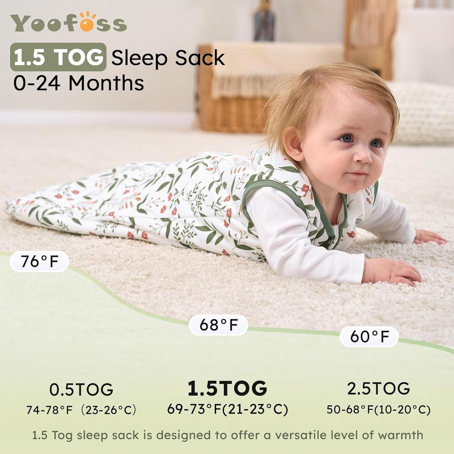 Yoofoss Baby Sleep Sack - 1.5 Tog Organic Cotton Wearable Blanket for 18-24 Months | Warm & Comfy