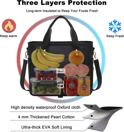 Weitars Insulated Lunch Bag - Leak-Proof Extra Large Tote with Removable Shoulder Strap & Side Pockets
