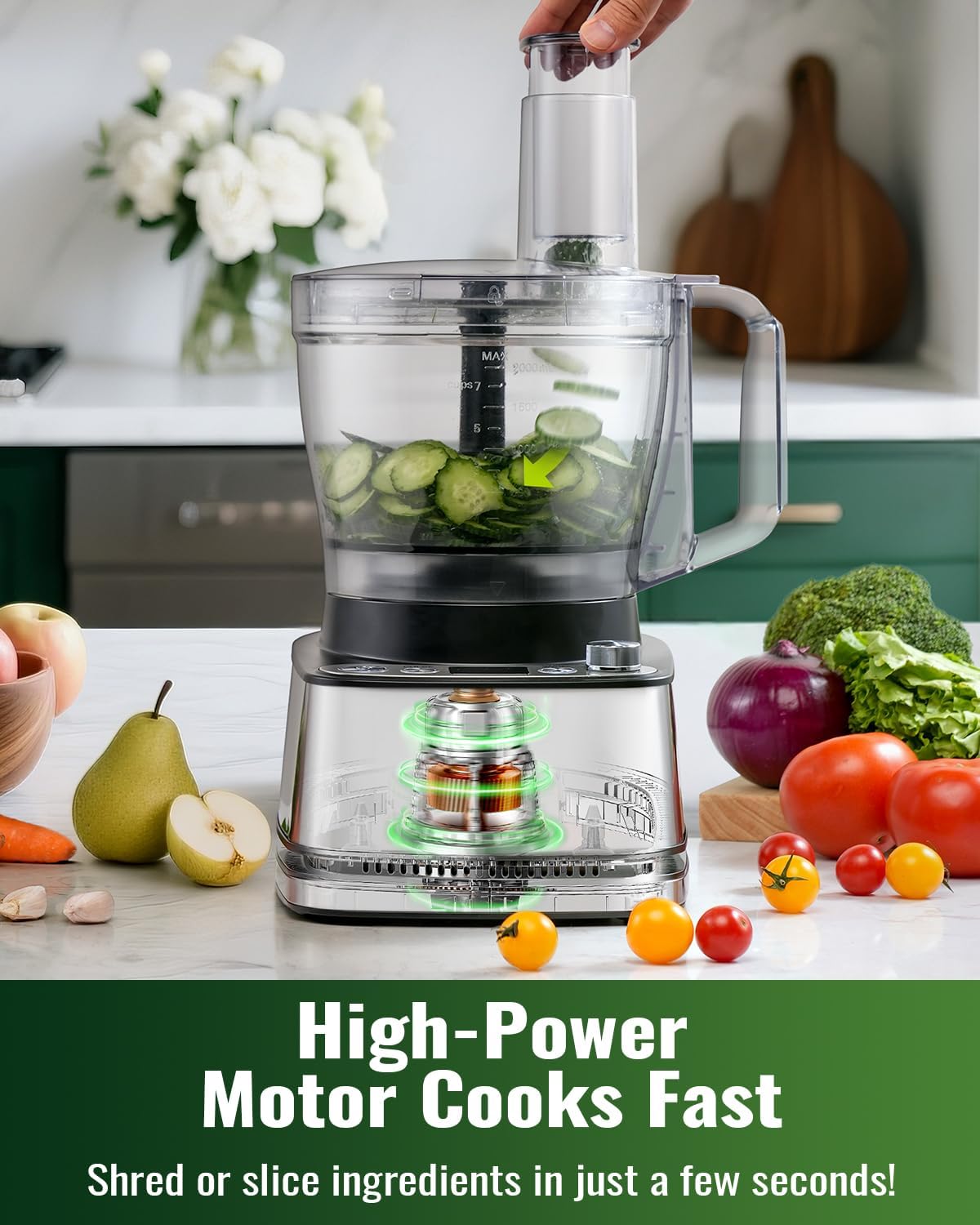 Skiennix Food Processor - 1000W Power, 12-Cup Capacity, 4 Programs for Slicing, Dicing & Pureeing