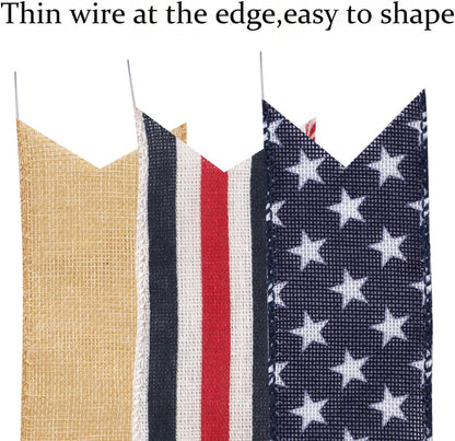 Patriotic Decor Bows | Burlap Red, White & Blue Stripe Stars Tree Topper Bow for 4th of July
