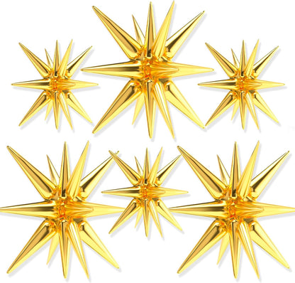 PartyWoo Metallic Gold Star Foil Balloons - 6 Different Sizes | 22-Inch Mylar Balloons for Weddings, Graduations & Birthdays