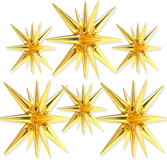 PartyWoo Metallic Gold Star Foil Balloons - 6 Different Sizes | 22-Inch Mylar Balloons for Weddings, Graduations & Birthdays