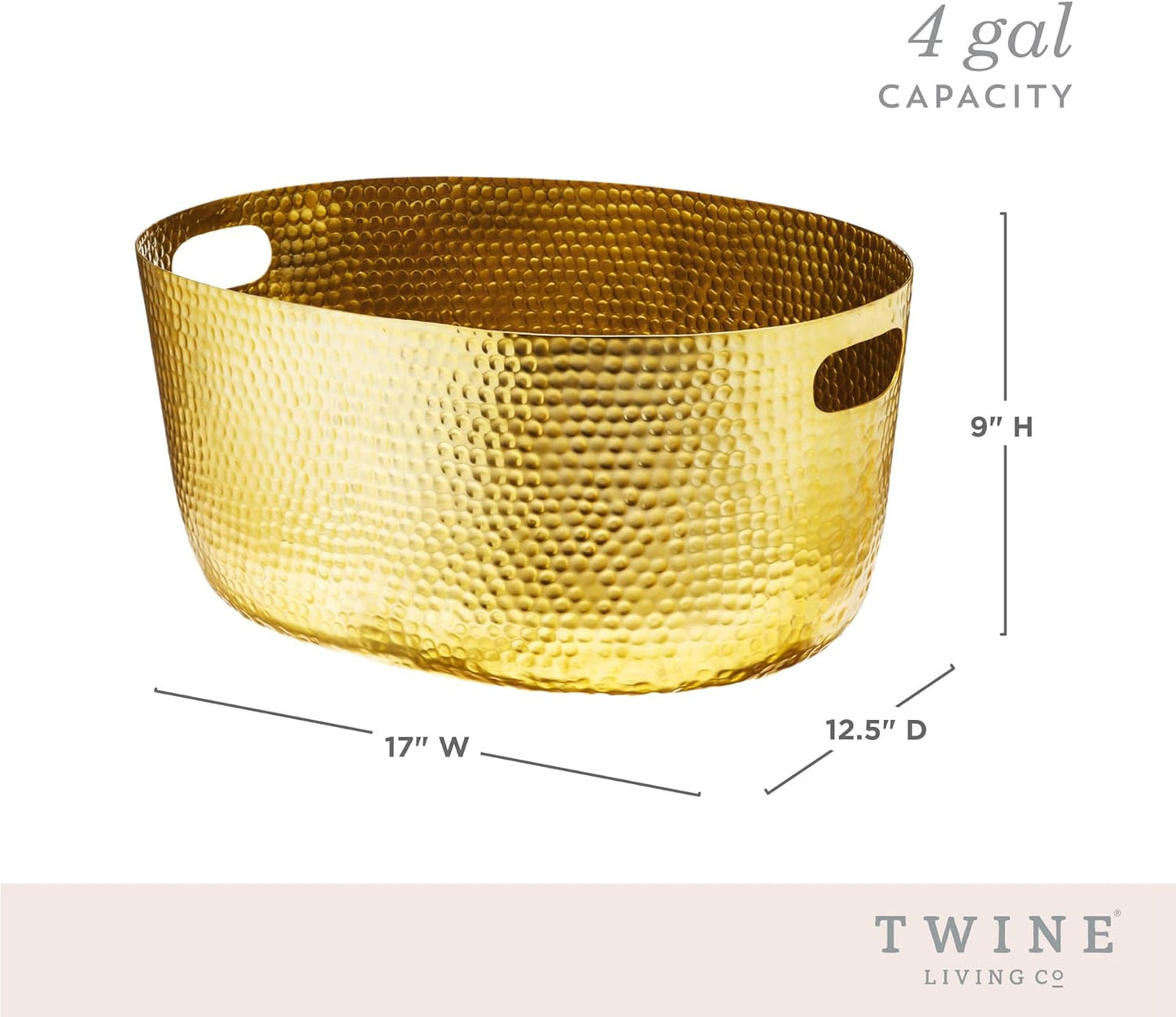 Twine Gold Hammered Tub - Large Drink Beverage Tub Chiller, Wine, Beer & Drink Bucket for Parties in 4 Gallon Capacity, Gold