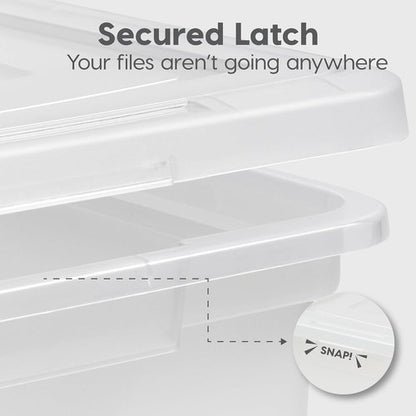 IRIS USA File Box - Portable Plastic File Organizer with Lids | Stackable BPA-Free 35 Qt. 4 Pack